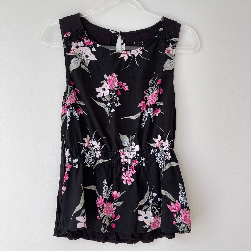 A New Day Black‎ Floral Blouse Sz S